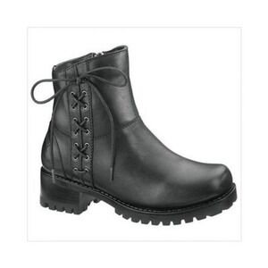 Harley-Davidson Black Leather Adriana Lace Up Side Zip Riding Moto Boots - 8